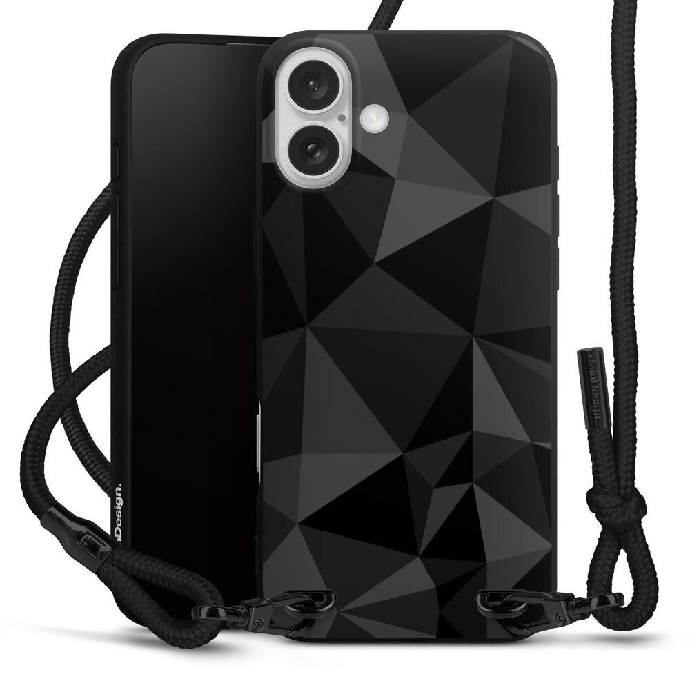 DeinDesign Handyhülle Geometric Muster Abstrakt Polygon Pattern Black, Apple iPhone 16 Plus Premium Handykette Hülle mit Band Cover mit Kette