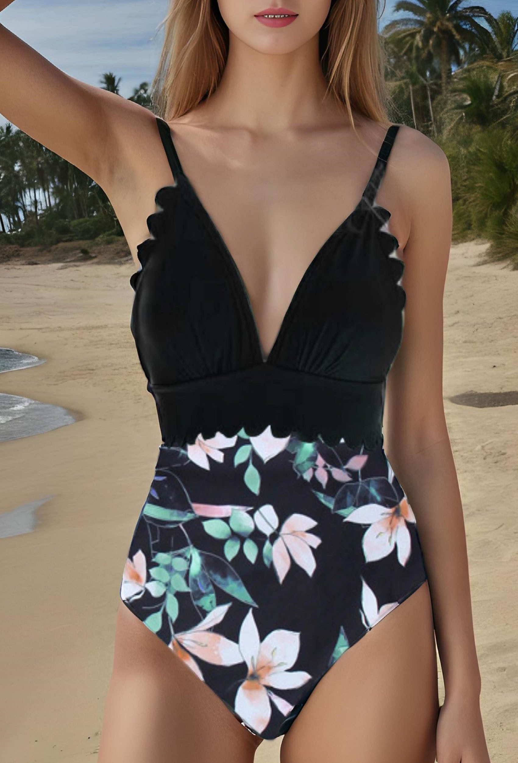 Elowen Bustier-Bikini Damen-Bikini,grafische Badeanzüge,Bikini für Damen,gepolsterter Bikini