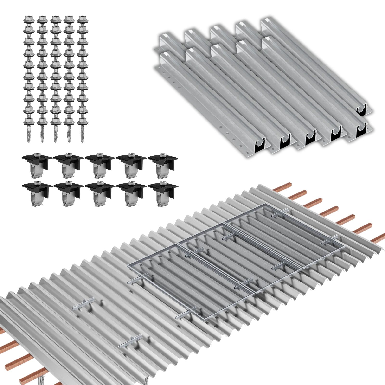 smartEC Solarmodul-Halterung Montagesystem für Trapezblech 4 Solarmodule 1-reihige Verlegung