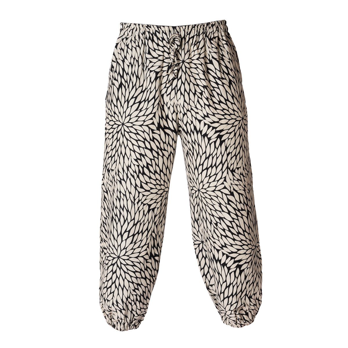 PANASIAM Haremshose Muckhose Geometrix aus leicht grob gewebter Baumwolle bequeme Haremshose Unisex Freizeithose japanische Muster und heilige Geometrie