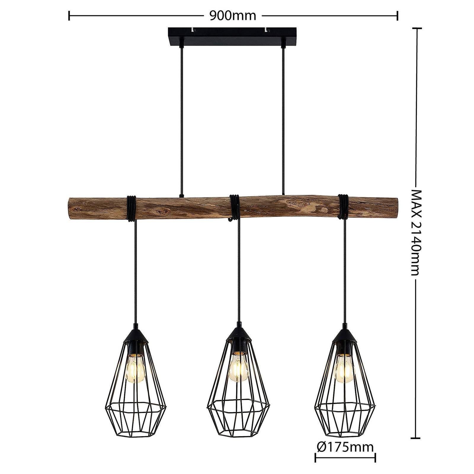 flammig 3 / Lindby Landhaus nicht holz Leuchtmittel matt, Schwarz Hängeleuchte inklusive, Eisen, Rustikal, dimmbar, hell, Eldarion, Holz,