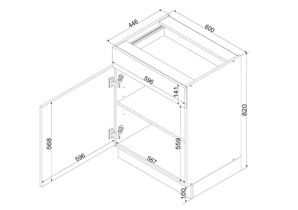 ROYAL24_MARKT Unterschrank – VITA- stilvoll und ideal für moderne Küchen (Küchen Unterschrank, 1-St., Premium - VITA D60S1 P/L) Edles Design - Top Material - Hochwertig