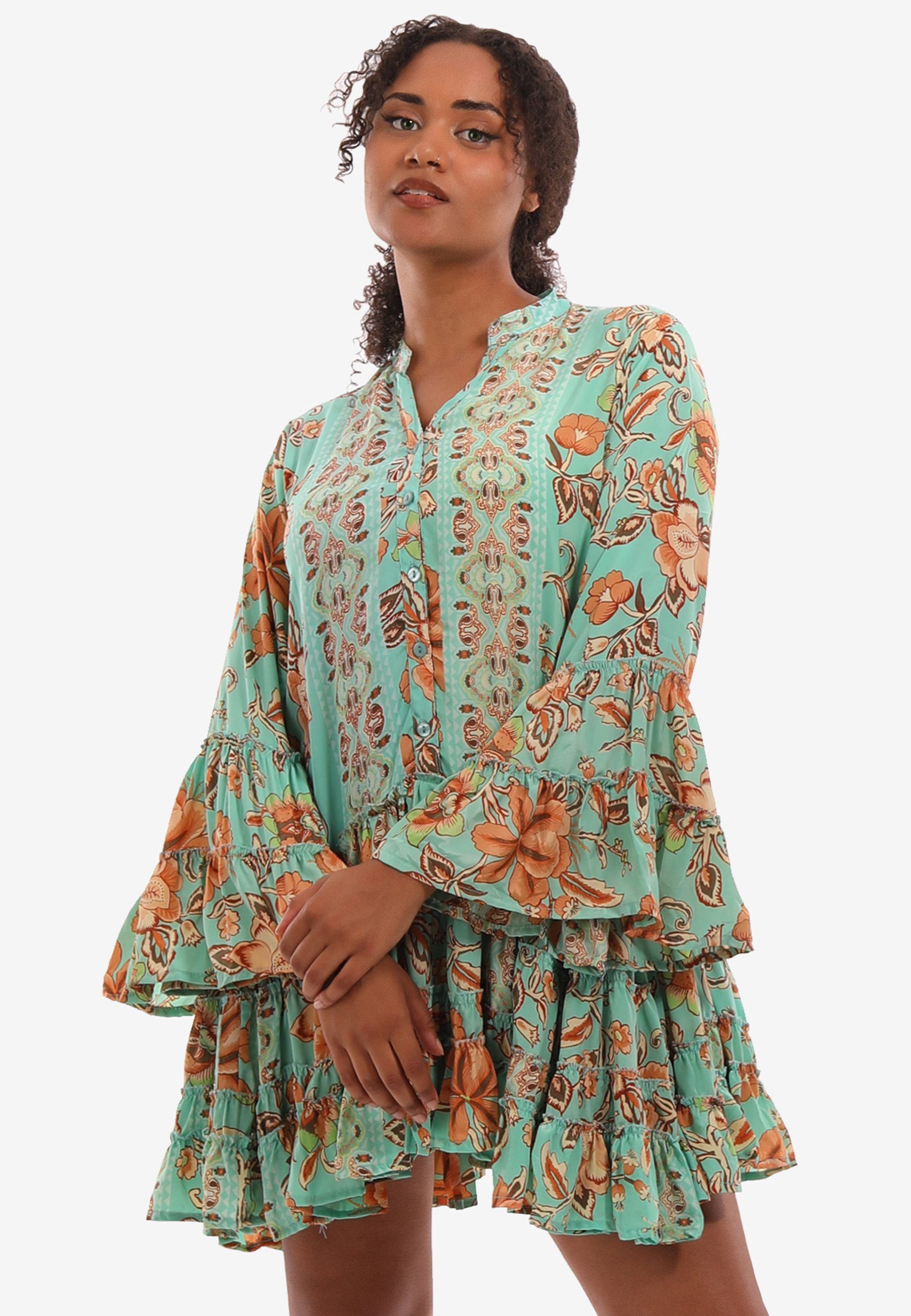 YC Fashion u0026 Style Longtunika Boho Tunika-Kleid mit Volant (1-tlg)  figurumspielend