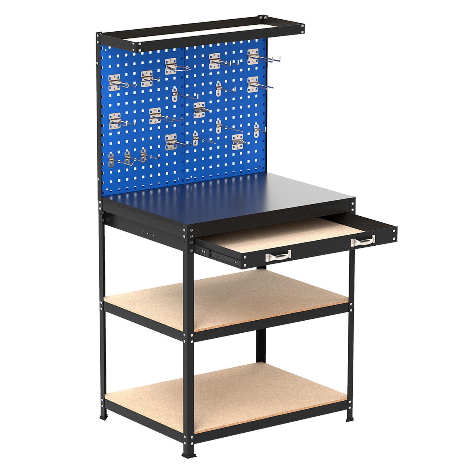 COSTWAY Werkbank, mit Lochwand Schubladen 20 Hängehaken bis 225kg 81x41x156cm