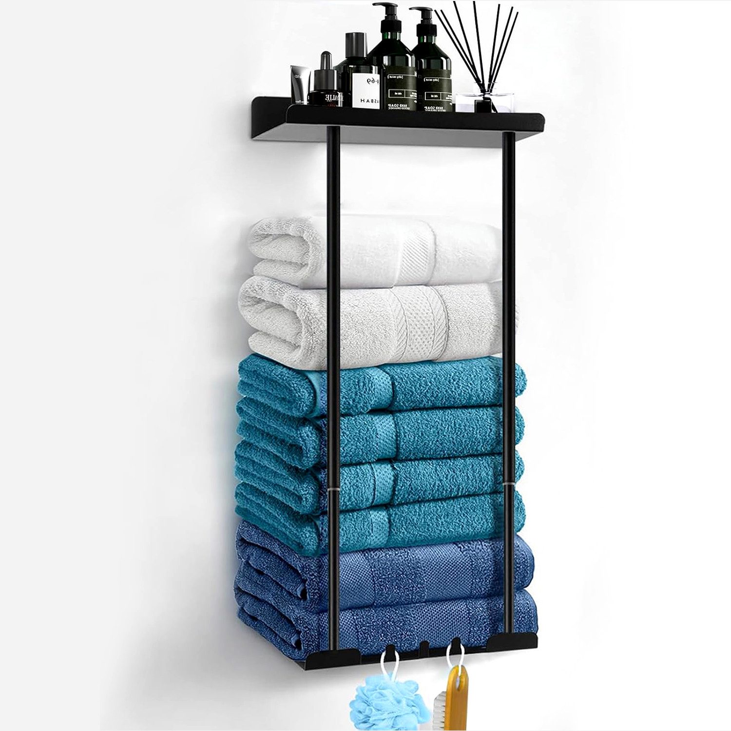 Rhein Beleuchtung Duschregal Ausziehbarer Badetuchhalter (38-75cm), Mit Regal-Design, kein Bohren, platzsparend, ästhetisch ansprechend