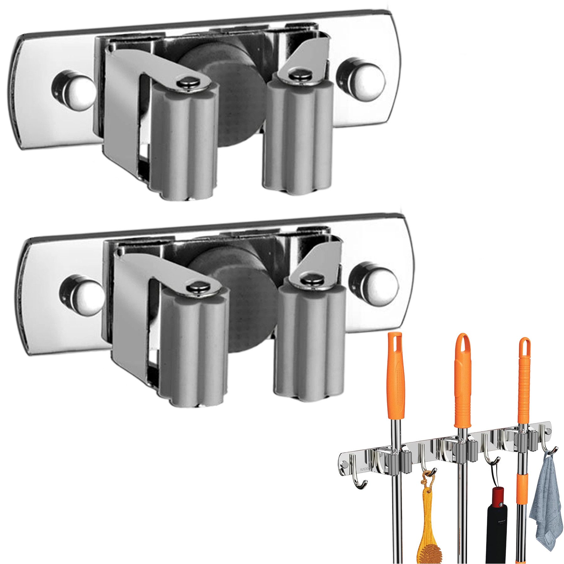 Mutig Wandhaken Besenhalterung Wand, Selbstklebender Besenhalter, Besen Mop Halter, (304 Edelstahl Gerätehalter Wandhalterung, Ohne Bohren, Langlebig und Schwerlast), Gartengerätehalter für Küchen, Bäder, Garage