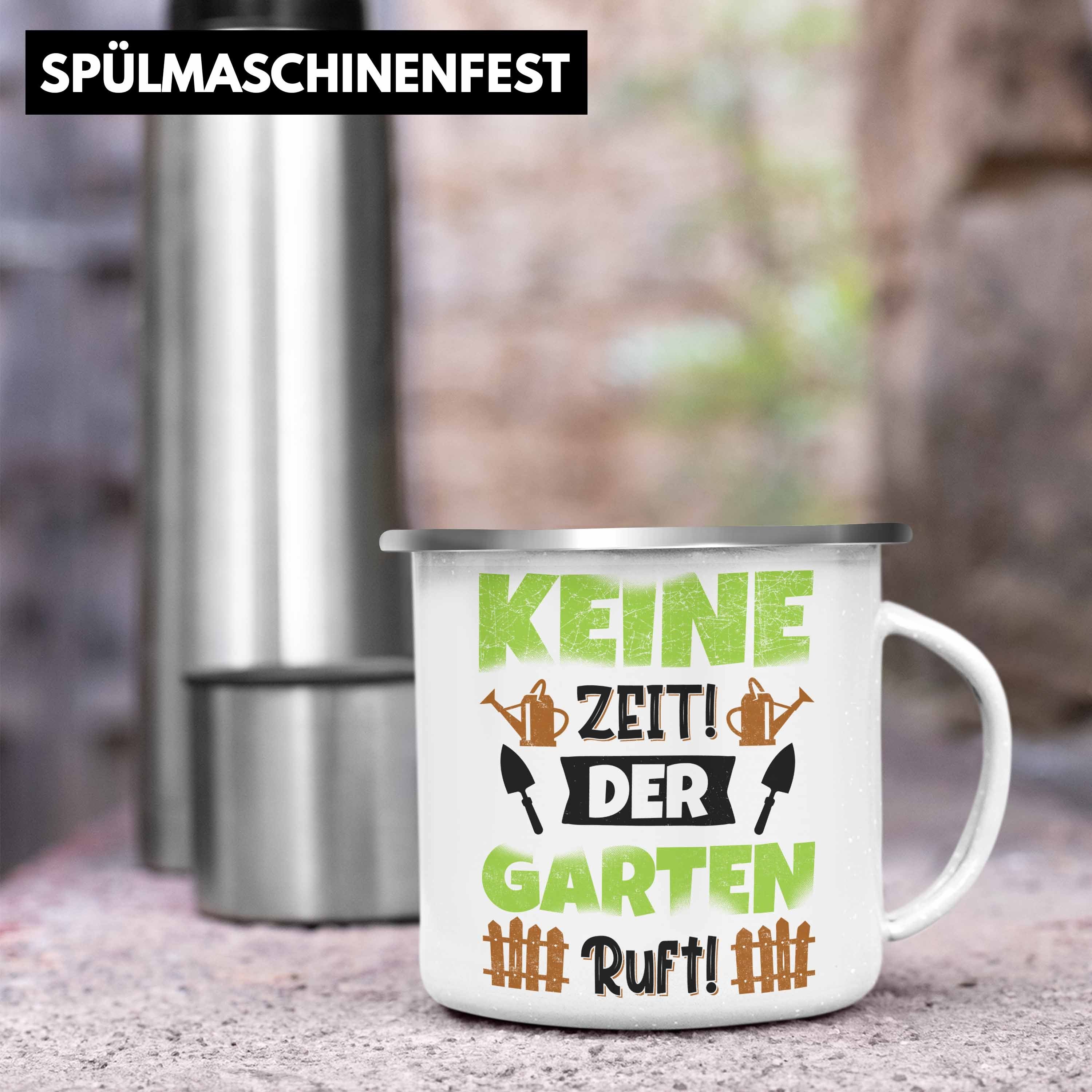 Trendation Hobbygärtner Gärtner Tasse Garten Emaille Becher für Geschenk Tasse Garten Silber Thermotasse - Spruch Trendation KaffeeEmaille