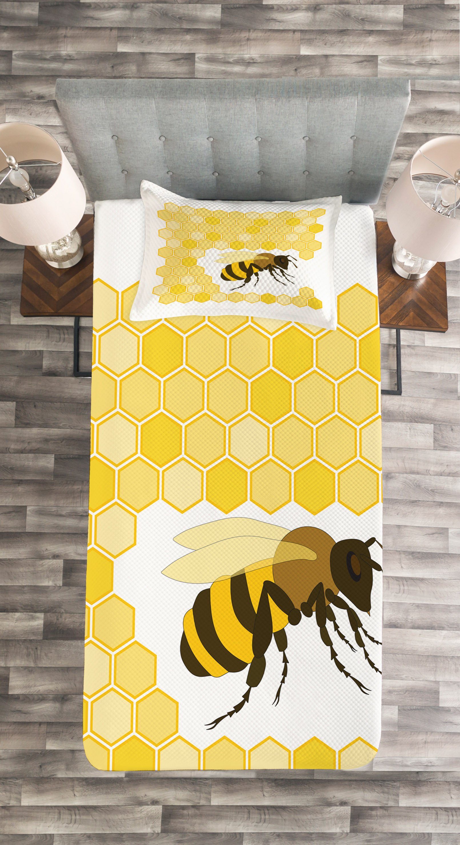 Hexagons Honey Waschbar, Einzel Set Tagesdecke Kissenbezügen Abakuhaus, Bugnd Bee mit