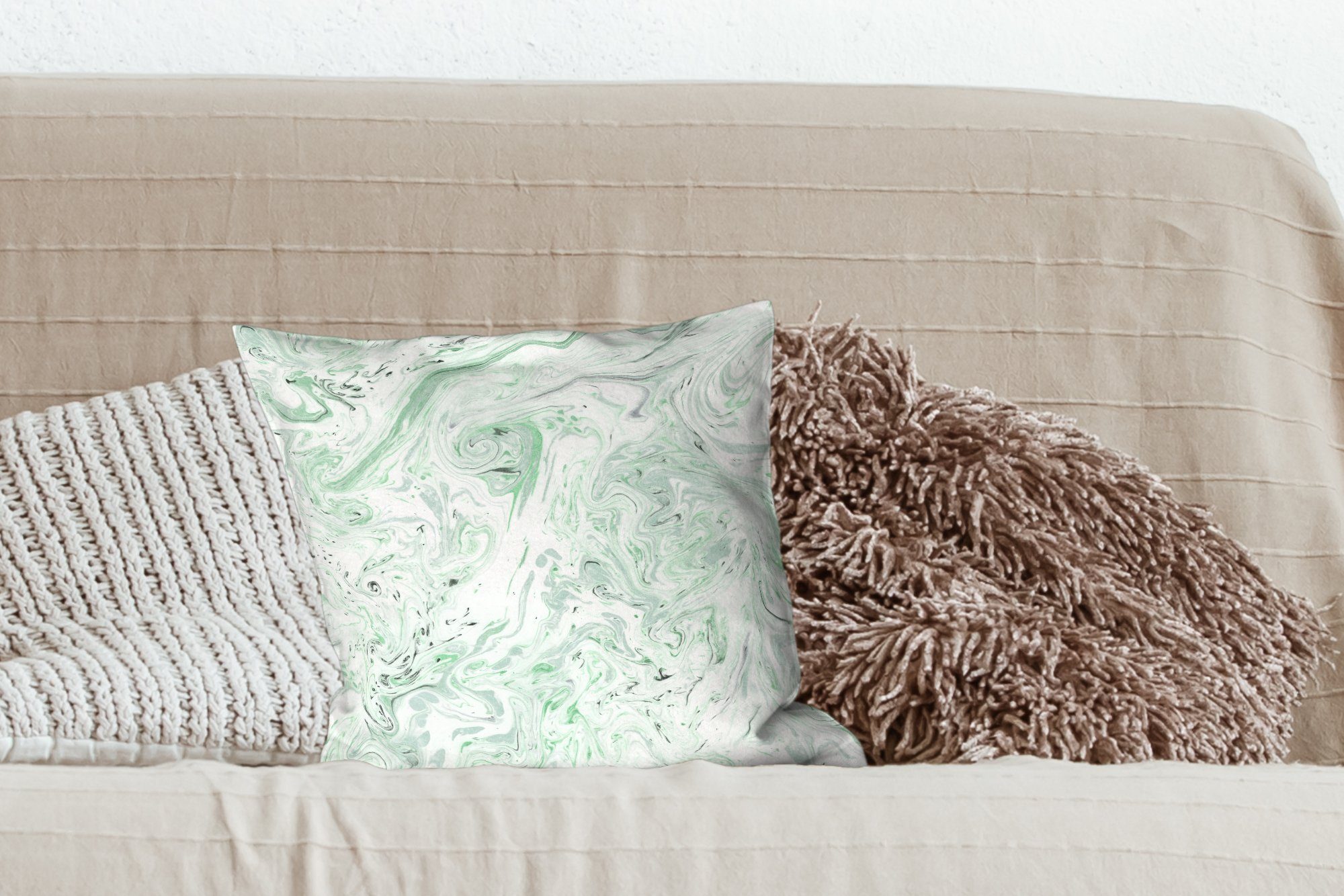 MuchoWow Dekokissen Marmor - Zierkissen Schlafzimmer, mit Muster, Grün Füllung - für Deko, Wohzimmer, Sofakissen