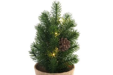 EXPO-Börse GmbH Künstlicher Weihnachtsbaum LED Weihnachtsbaum Kunsttanne im Jutetopf 33 cm Batteriebetrieb