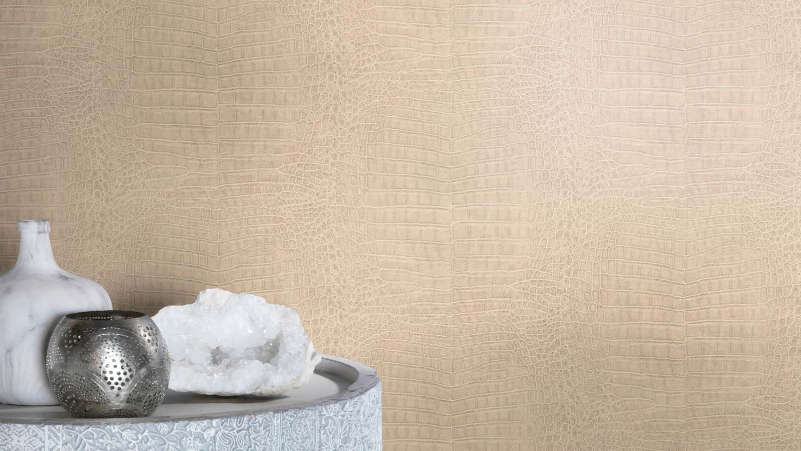 Rasch Vliestapete Krokodilleder Optik Beige Silber günstig online kaufen