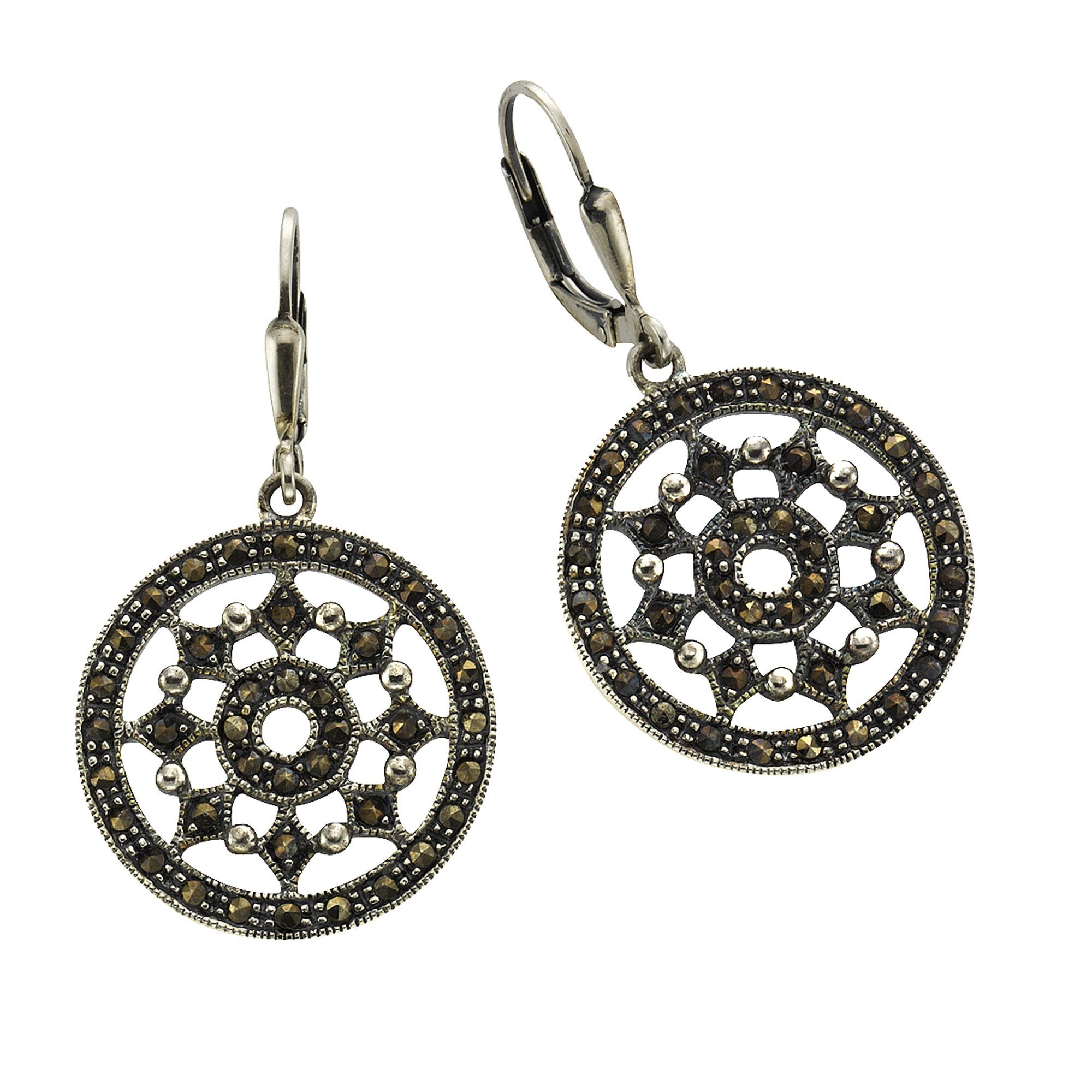 Zeeme Paar Ohrhänger Silber 925 mit 80 Markasit-Steinen