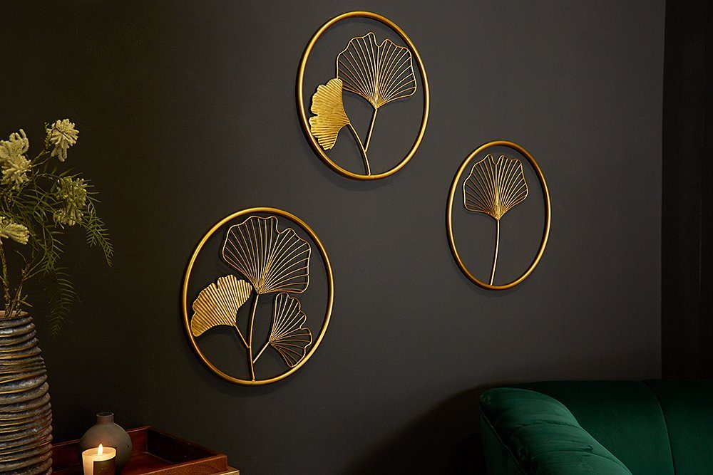 riess-ambiente Wanddekoobjekt GINKGO 40cm gold (Set, 3 St), Metall · Wohnzi günstig online kaufen
