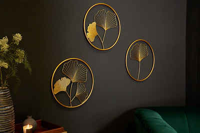 riess-ambiente Wanddekoobjekt GINKGO 40cm gold (Set, 3 St), Metall · Wohnzimmer · Asiatisch · Schlafzimmer