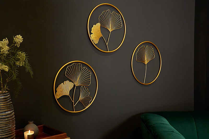 riess-ambiente Wanddekoobjekt »GINKGO 40cm gold« (3er Set, 1 St), Metall · Wohnzimmer · Asiatisch · Schlafzimmer