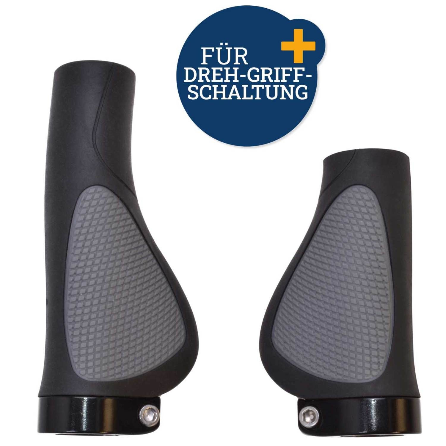 Diedrich Filmer GmbH Fahrradlenkergriff Fahrrad-Griffe Ergonomisch für Drehgriff Schaltung (2x Lenkergriffe, 2-St., Set), Set Kurz Lang Lenker-Griffe Ergo Antirutsch Lenkergriffe Fahrradgriffe