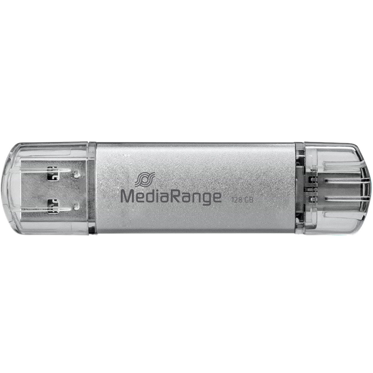 Mediarange 128GB Dual USB-Stick, USB-C & USB 3.0 Schnittstelle, Silber USB-Stick (Lesegeschwindigkeit 80 MB/s, 2in1 Speicherstick, FAT32, abwärtskompatibel, OTG-fähig)