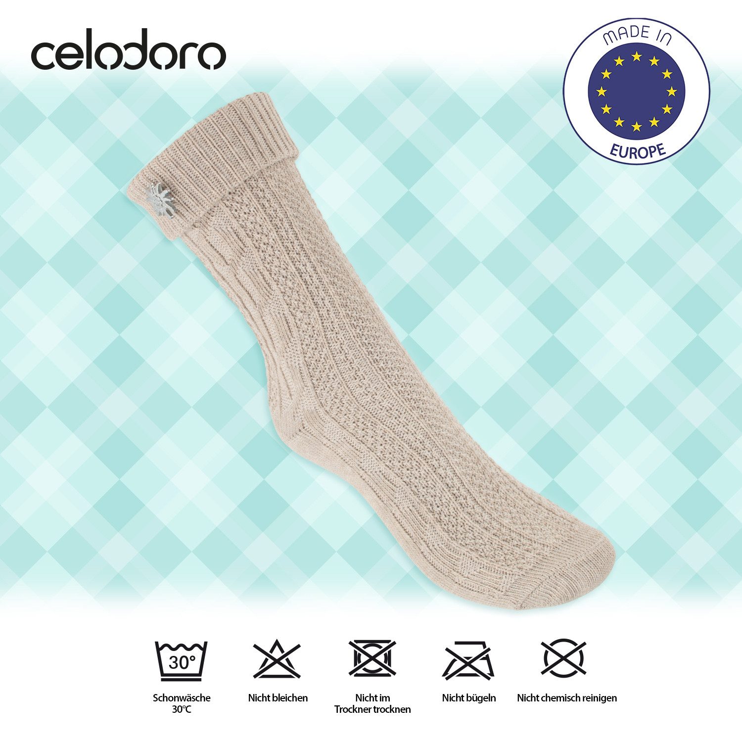 celodoro Trachtensocken Trachten Socken (2 Paar) mit Edelweiß-Pin für Damen & Herren