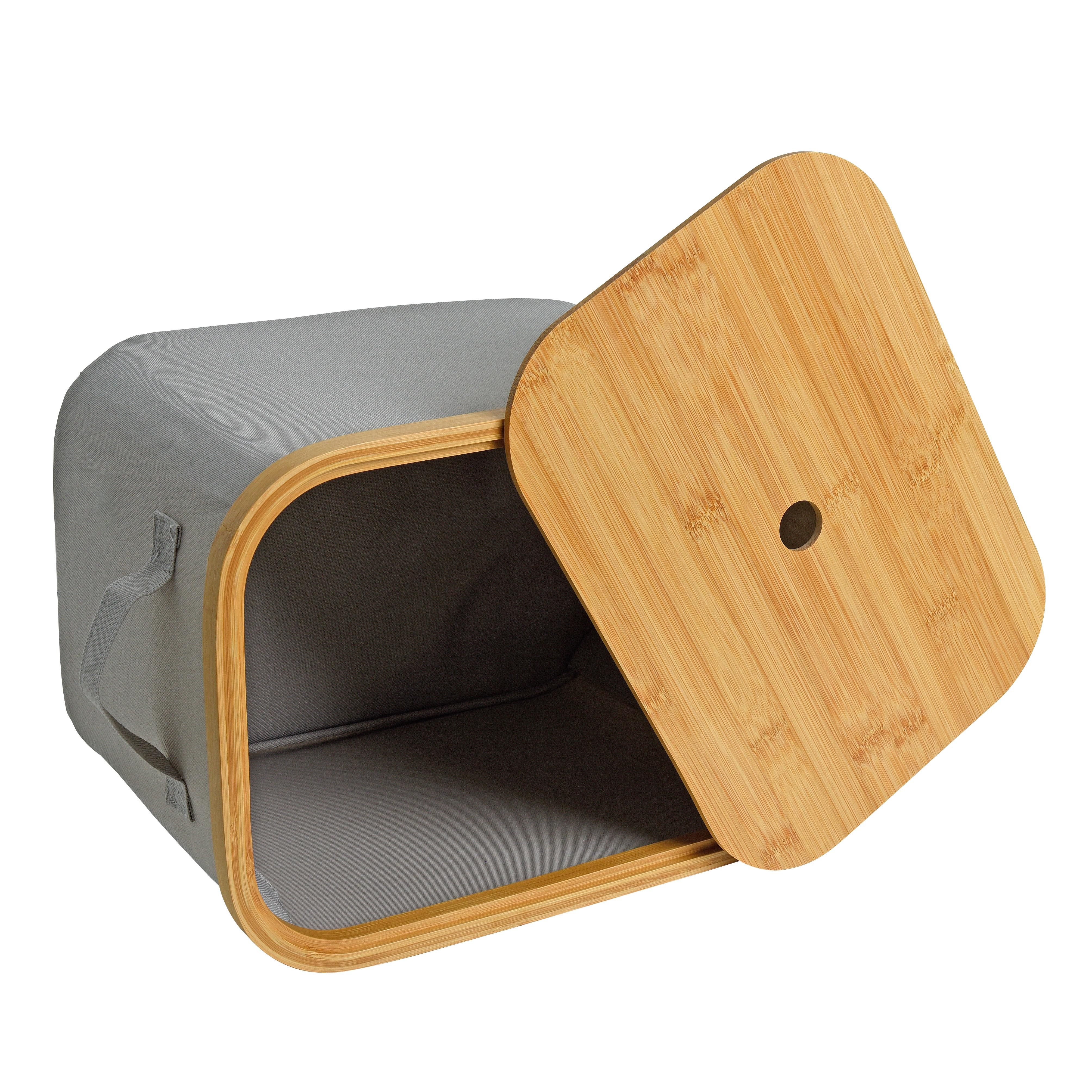 ESTEXO Aufbewahrungssystem Faltbarer Bambuskorb Aufbewahrungsbox Hellgrau 35x25x24 cm Aufbewahr – Bild 4 von 5