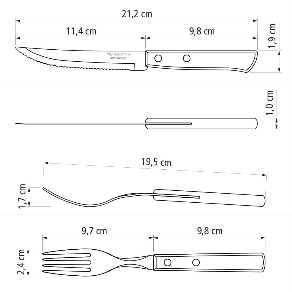 Tramontina Steakbesteck STEAK-/PIZZA Besteck, 6 Personen, Rostfrei, Spülmaschinenfest (12-tlg), 6 Personen, Edelstahl, FSC-zertifiziert, Echtholzgriff, rostfrei – Bild 5 von 5