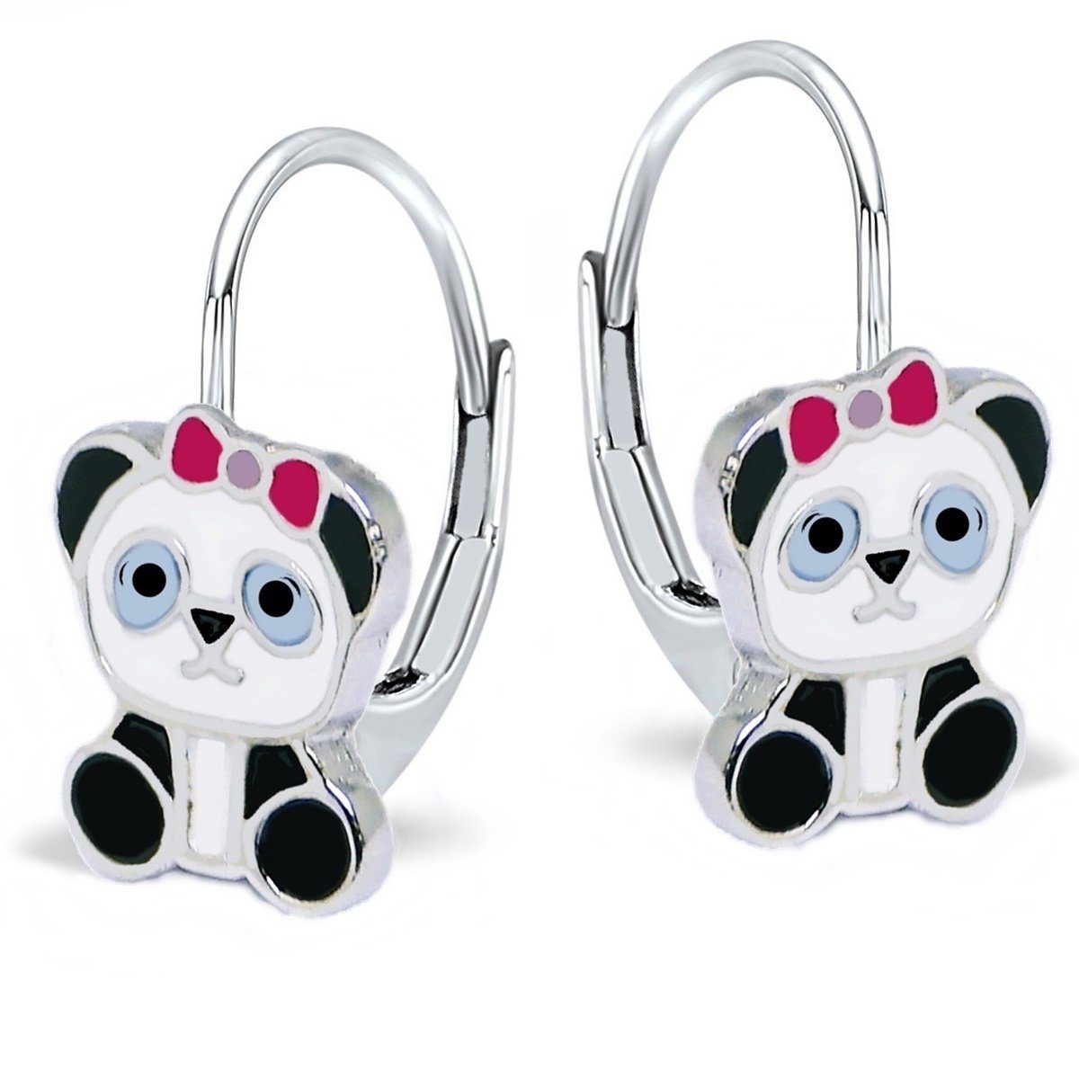 Ohrringe Mädchen Paar Kinderschmuck Brisur Ohrhänger Silber, Goldene Hufeisen Panda 925 Kinder