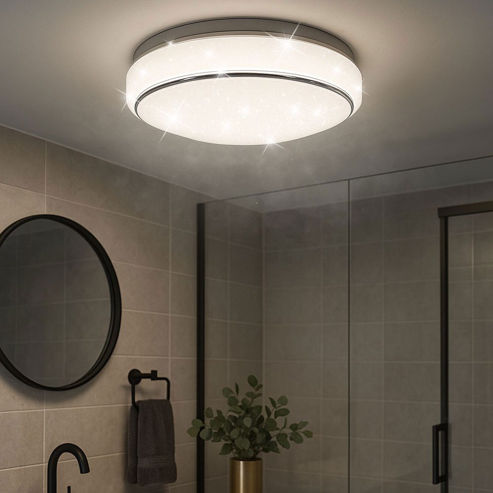 Briloner Leuchten LED Deckenleuchte, LED-Leuchtmittel fest verbaut, Kaltweiß, Warmweiß, Neutralweiß, Tageslichtweiß, Farbwechsel, Deckenlampe Badezimmerleuchte LED CCT dimmbar Sterneneffekt D 28 cm
