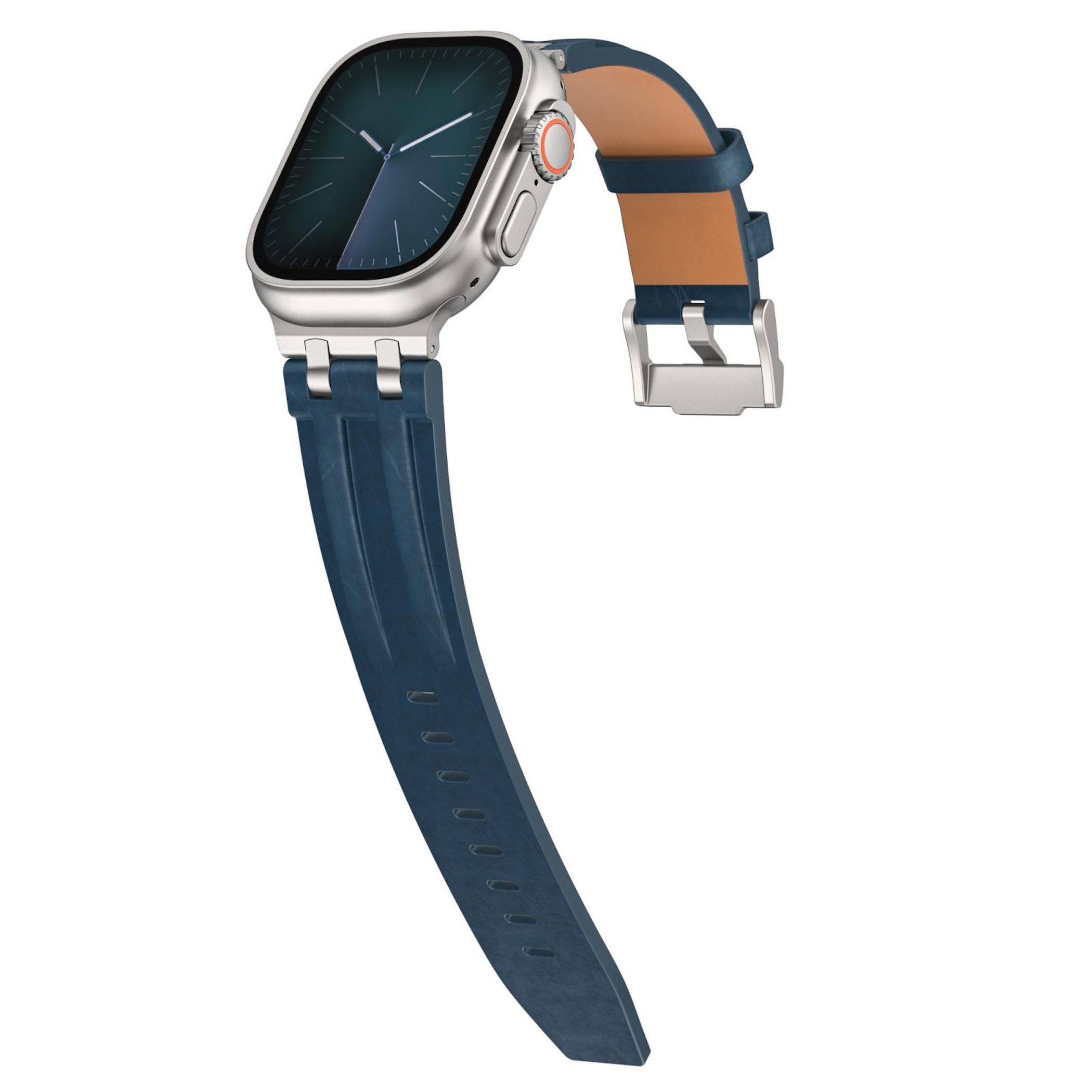 Wigento Smartwatch-Armband Kunstleder für Apple Watch 49 46 45 44mm Edelstahl Schnalle Blau, Edelstahl Schnalle, verstellbare Länge