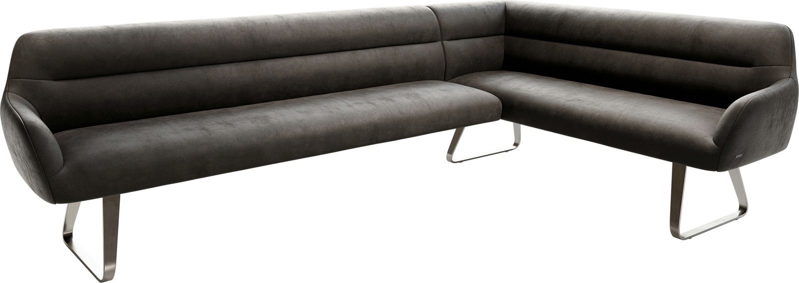 DELIFE Eckbank Taya-Flex, 285x190 cm Kufengestell flach Edelstahl Mikrofaser Anthrazit Vintage T