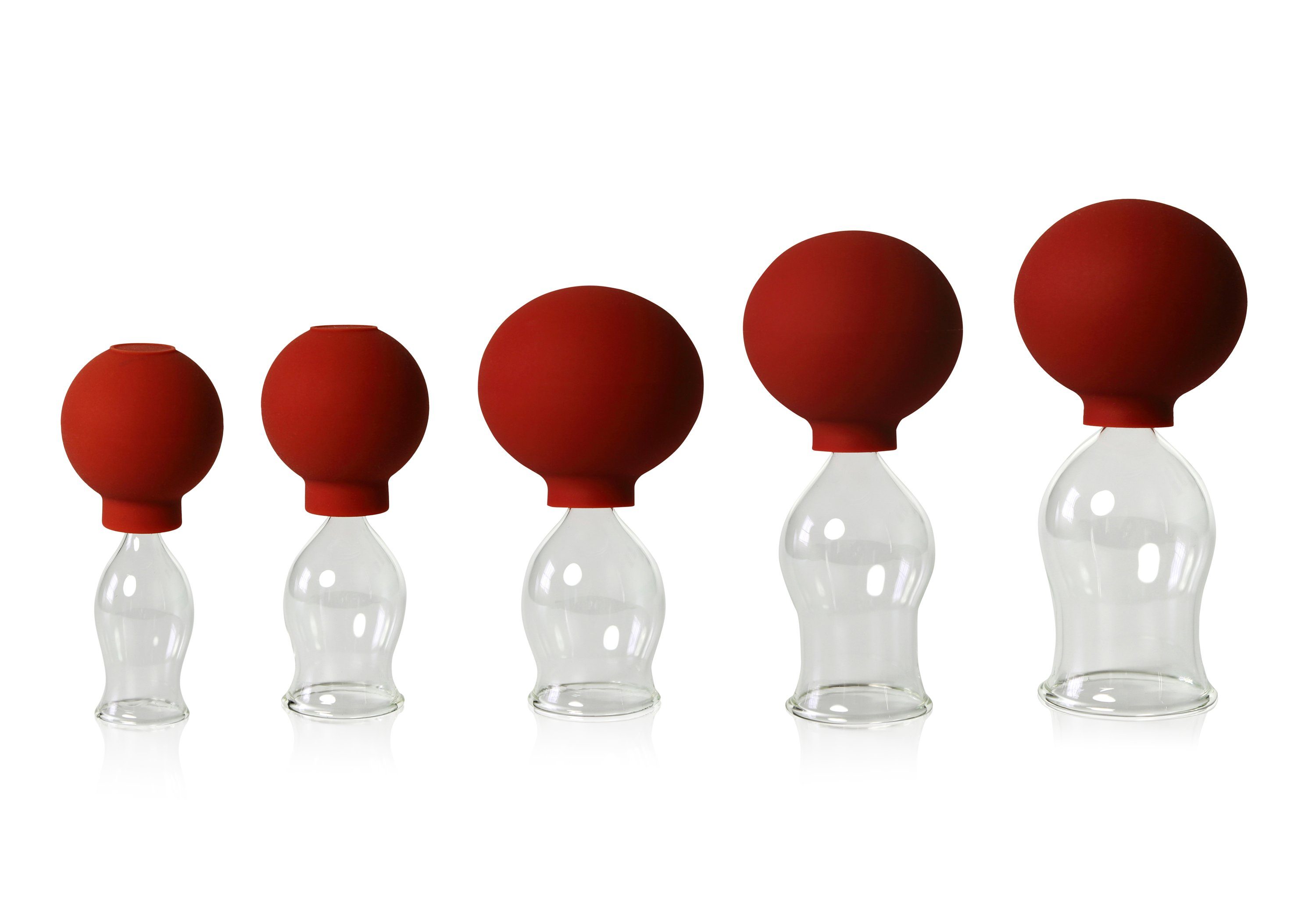 Lauschaer Glas Massagegerät Schröpfglas Schröpfgläser mit Saugball in vielen Größen aus Glas, 5-tlg.