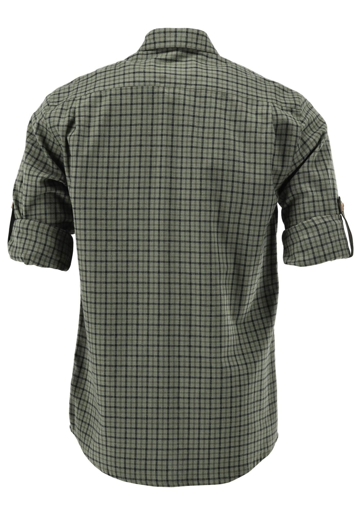 OS Trachten Outdoorhemd Daufam Regular Fit, Liegekragen, Krempelarm, Stick, Zierteile, Flanell-Karo