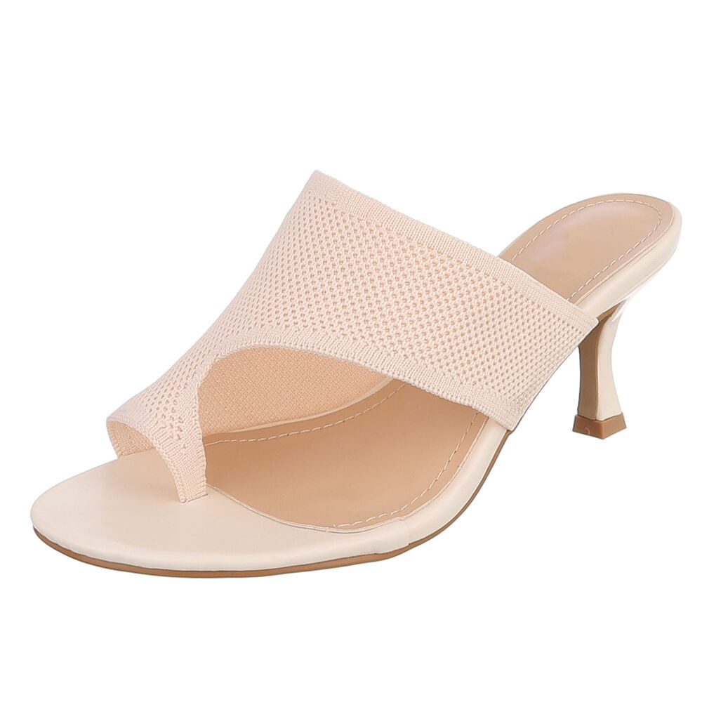 Ital-Design Damen Mule mit Absatz und offenem Design Zehentrenner (91895933) Pfennig-/Stilettoabsatz Sandalen & Sandaletten in Beige