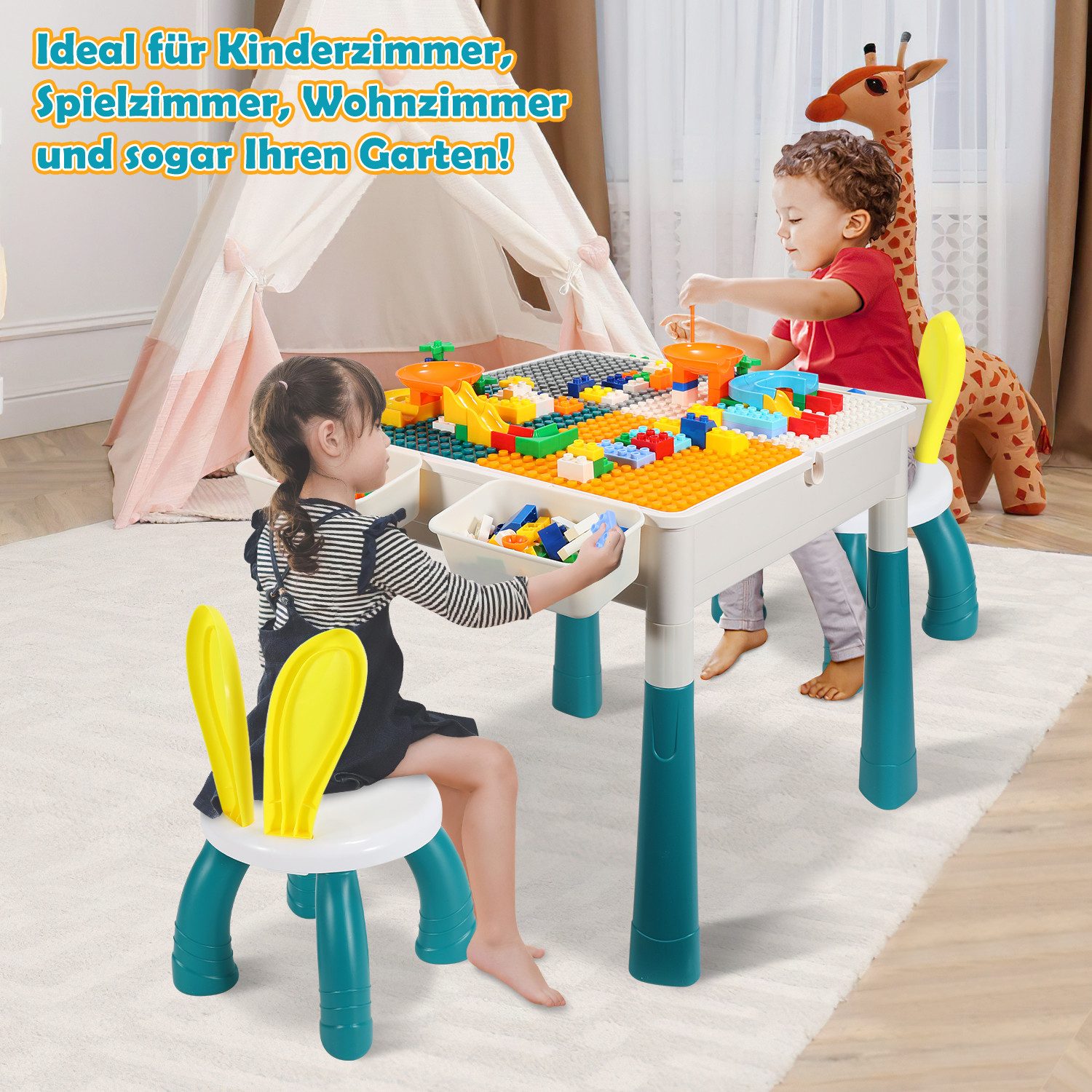 Clanmacy Kindersitzgruppe Kindertisch Spieltisch Kinder mit 251 Bausteine Tisch Bausteine Set, (17-tlg) – Bild 5 von 5