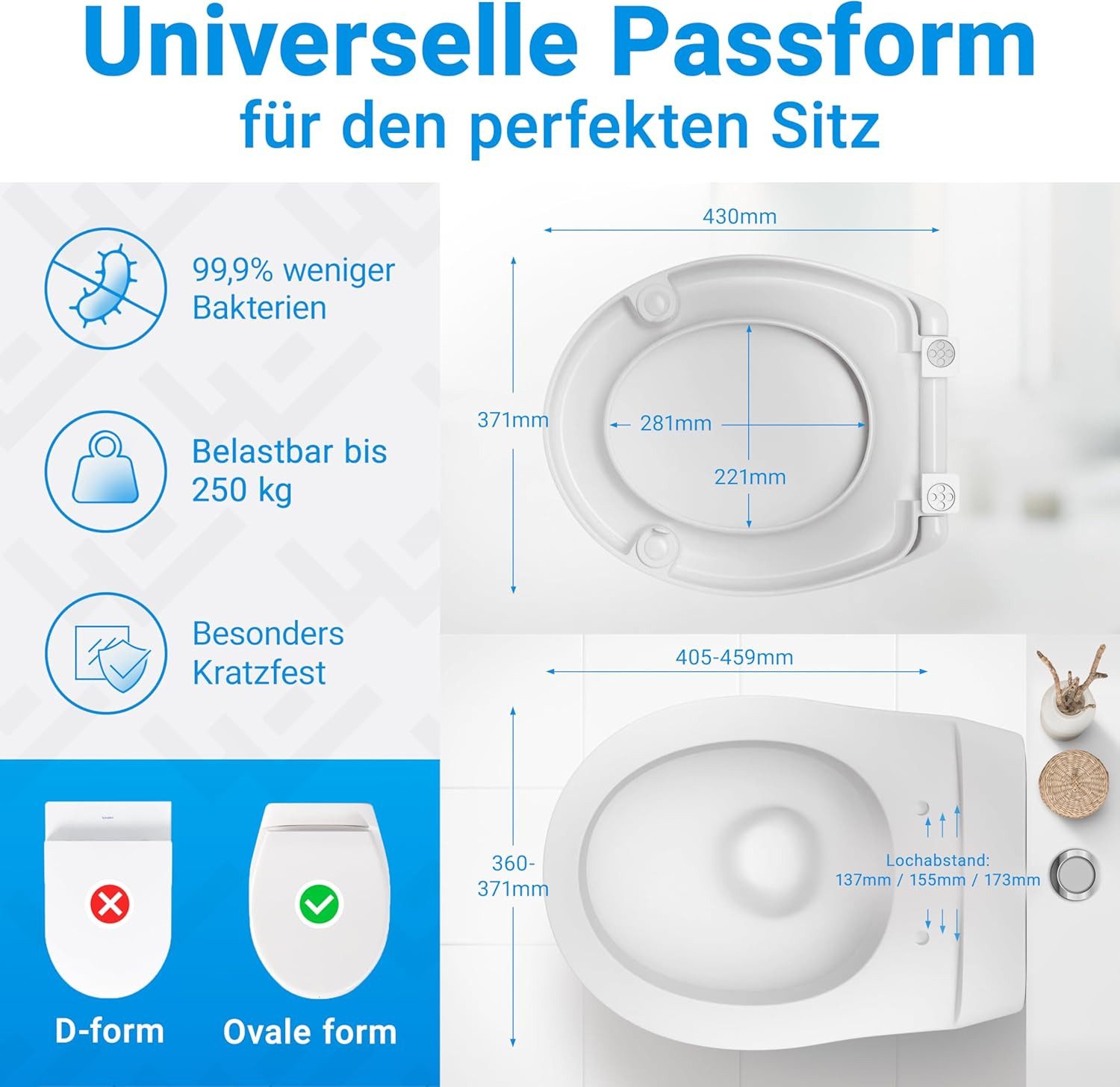 Lobenswerk Toilettensitzerhöhung Toilettendeckel mit Toilettensitzerhöhung [5 cm], für Senioren, Urea-Duroplast mit 250KG Tragkraft - 5cm Sitzerhöhung