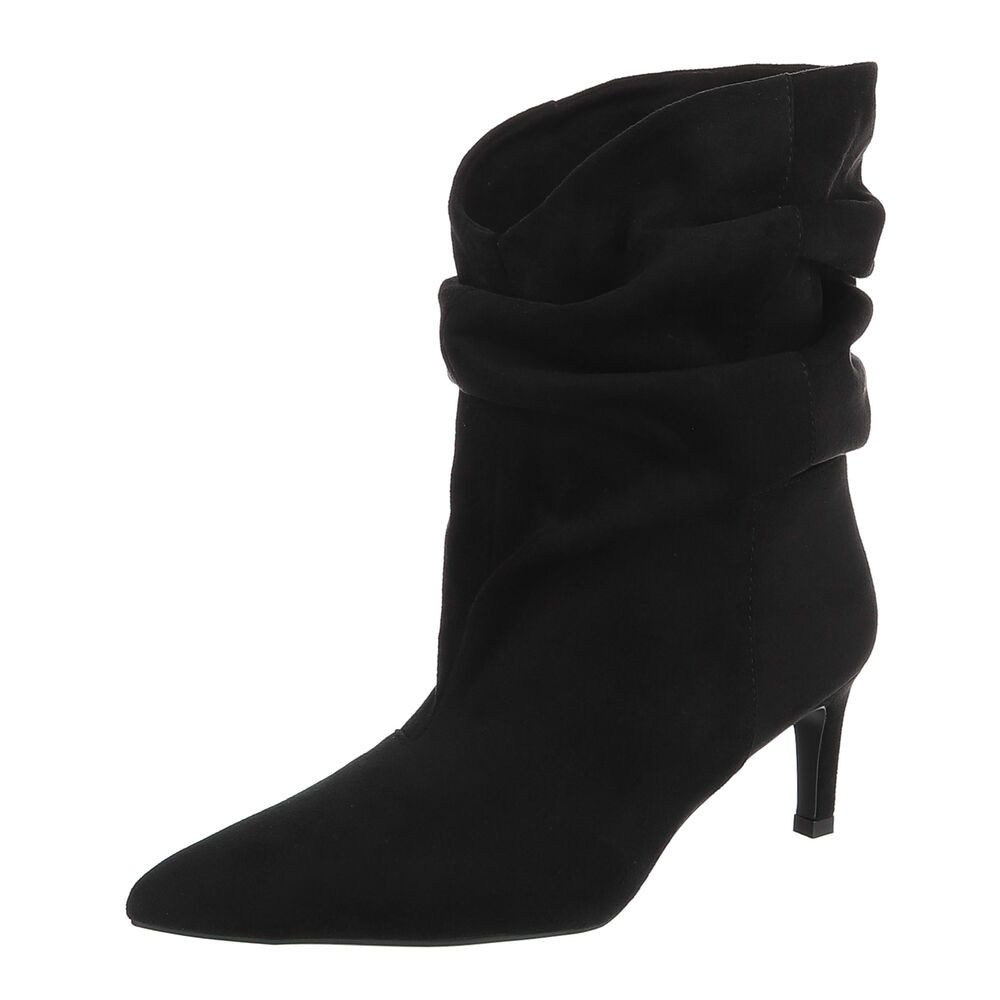 Ital-Design Damen Stiefelette mit Absatz und gerafftem Schaft Stiefelette (92214315) Pfennig-/Stilettoabsatz Stiefeletten in Schwarz