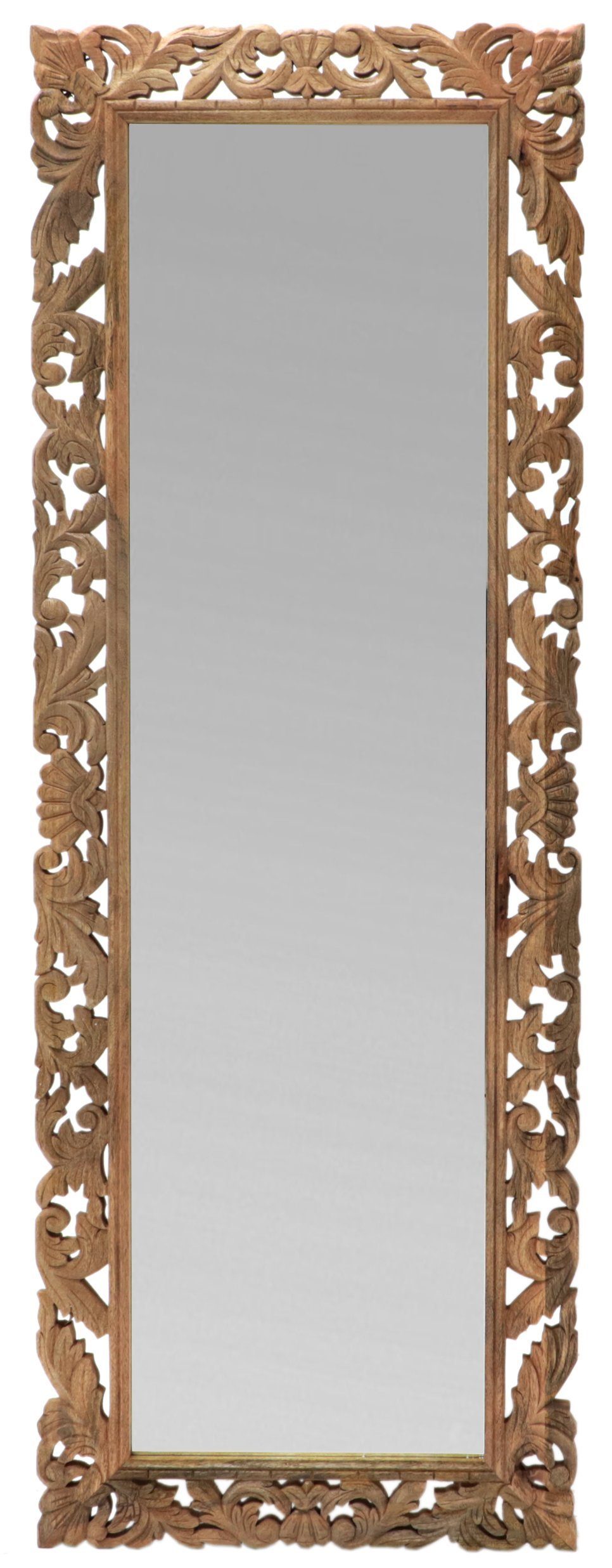 Indischesmoebelhausde Wandspiegel Spiegel Retro 170x60 handgeschnitzt aus Mango-Massivholz