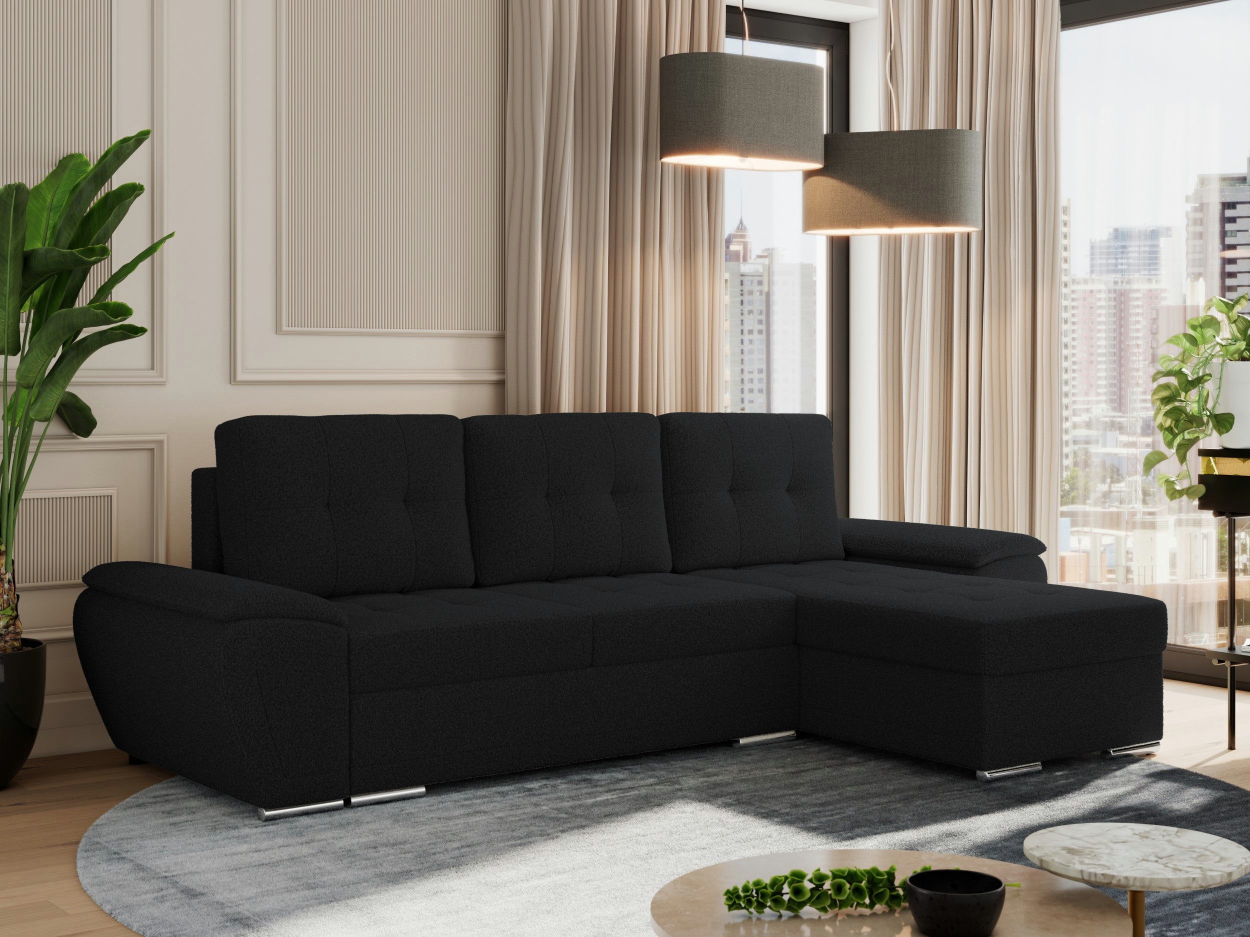 MKS MÖBEL Ecksofa UMBRIA L, Set, Schlafsofa, T30-Schaum, Wellenfedern, Metallbeine, L-förmige Ecksofa, Bettkasten, Schlaffunktion, lose Kissen