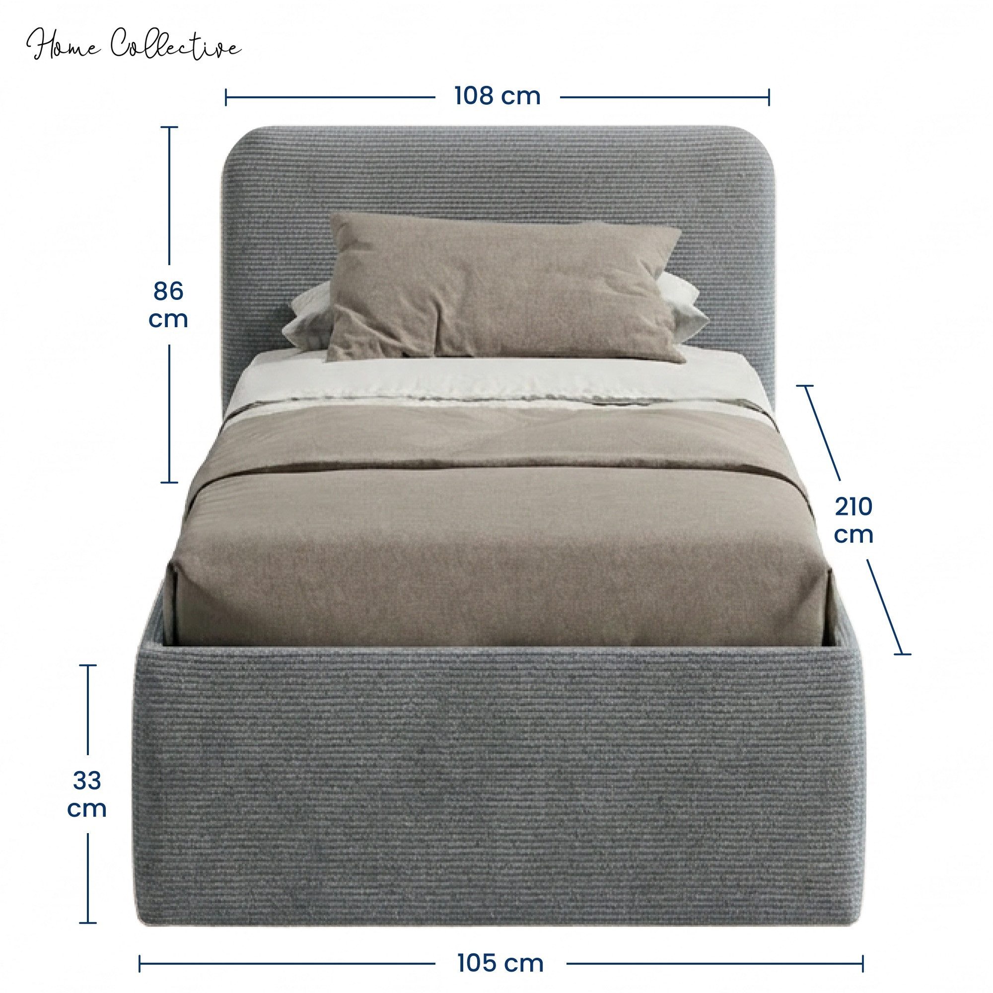 Home Collective Polsterbett Bett mit Stauraum, verstellbarem Lattenrost, viele Größen (Größen: 100x200 120x200 140x200 160x200 180x200 200x200, hochwertiger Kordstoff, made in Germany), wählbare Matratze Federkern oder Kaltschaum, Grau