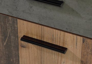 möbelando Schreibtisch Vyronas, Schreibtisch im Vintage-Design aus Spanplatte in Old Wood Vintage Nachbildung / Betonoptik Dunkelgrau mit 1 Holztür, 1 Schubkasten und 1 Einlegeboden. Breite 110 cm, Höhe 76,3 cm, Tiefe 60 cm