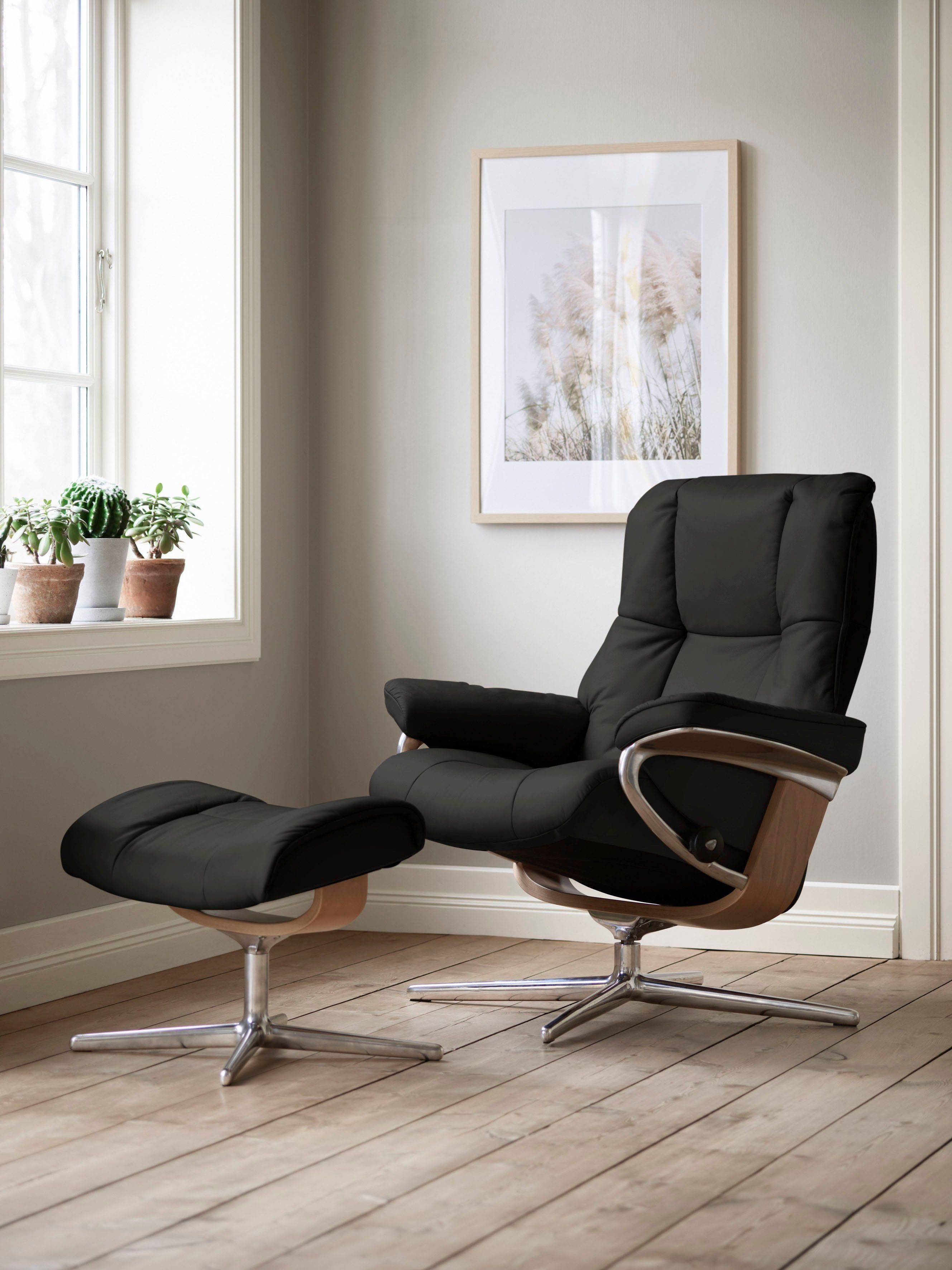 Stressless® Relaxsessel Mayfair Base, L, Hocker, Eiche Holzakzent mit Größe Hocker), S, Cross mit (Set, mit M & Relaxsessel