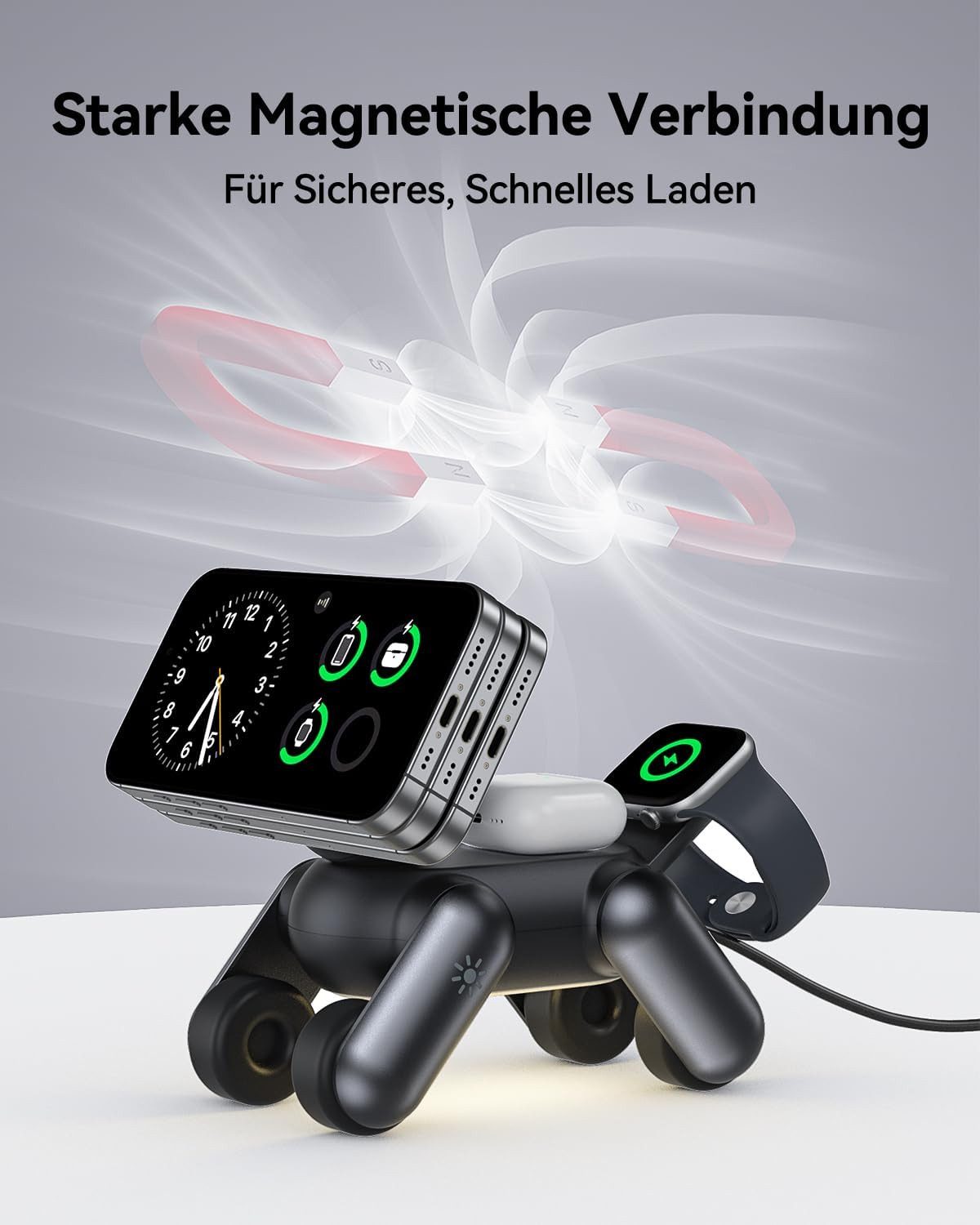 GreenHec 25W Ladestation 3 in 1 MagSafe Ladegerät iPhone 18/17 Pro Max Wireless Charger (0,02 mA, Spar-Set, PowerBase + Ladegerät + Ladekabel, Apple Watch, AirP – Bild 5 von 5