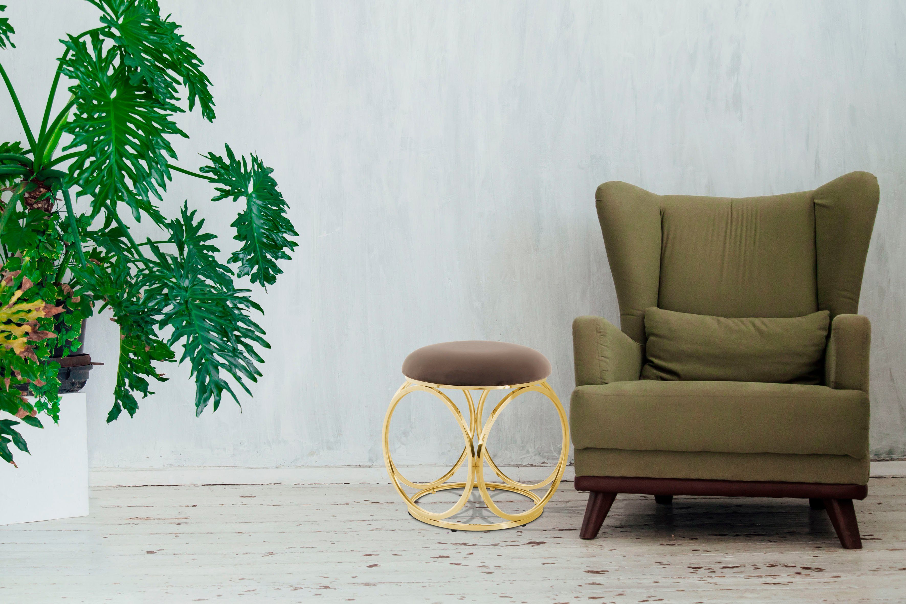 Kayoom Sitzhocker Hocker Whitney 325,Hocker mit offenem Design, Gestell aus Metall (1 St), glamourös, hochwertig, pflegeleicht, rundes Sitzkissen