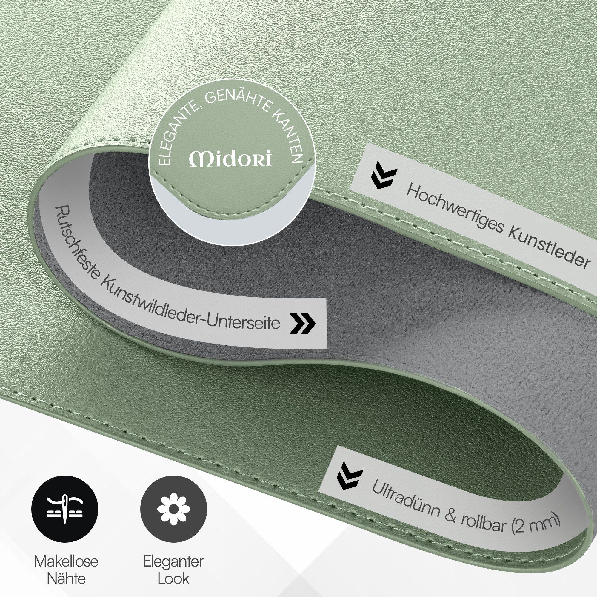 Midori Schreibtischunterlage, (Midori Schreibtischunterlage 80x40cm Mauspad Tischunterlage Hellgrün)