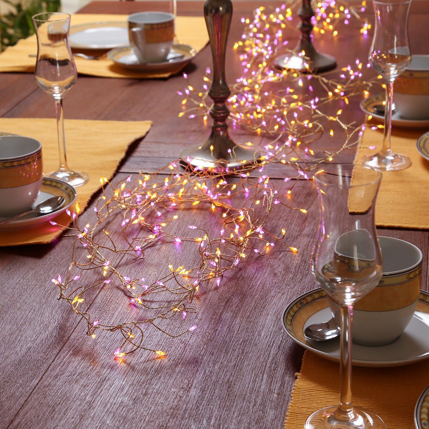 MARELIDA LED-Lichterkette Büschel Compact 480LED pink bernstein 8 Funktionen 6m Draht gold, 480-flammig