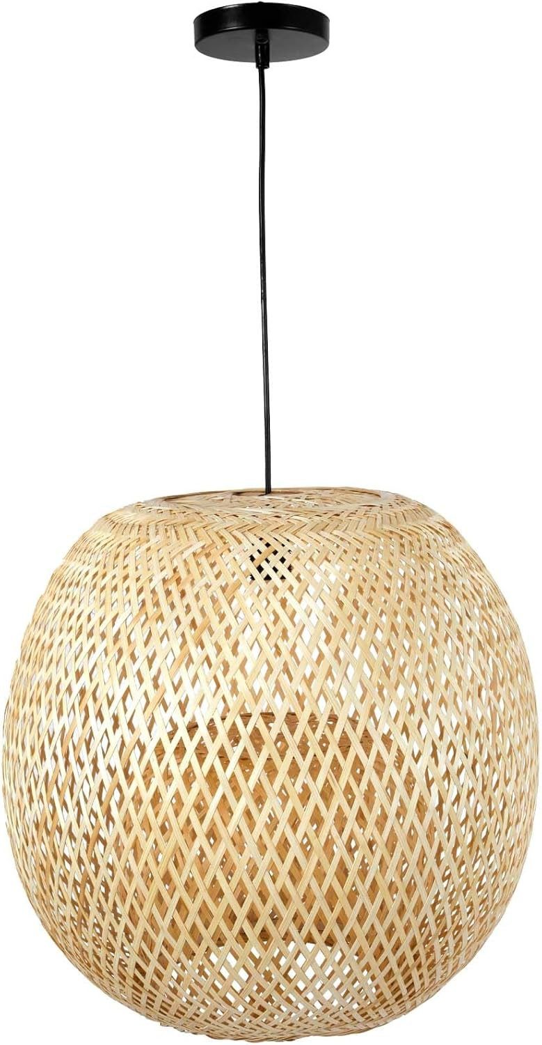 VIVANNO Hängeleuchte Rattan VELADORA Rund - Beige Geflochten, ohne Leuchtmittel, 30x48 cm