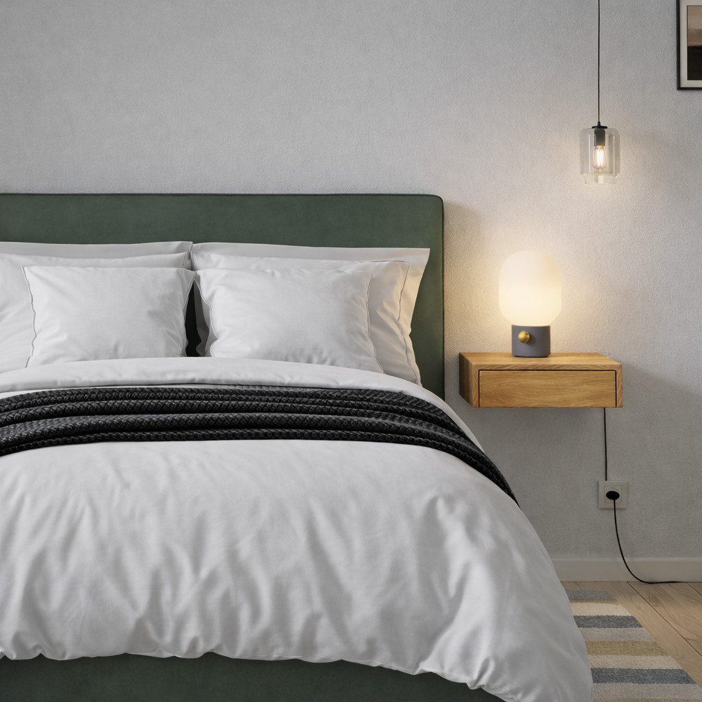 Woodek Design Nachttisch 2er-Set Wand-Nachttisch Frank aus massiver Eiche (Schublade mit Metallschienen, 2-St., hängende und moderne Nachttischkonsole), matt lackiert