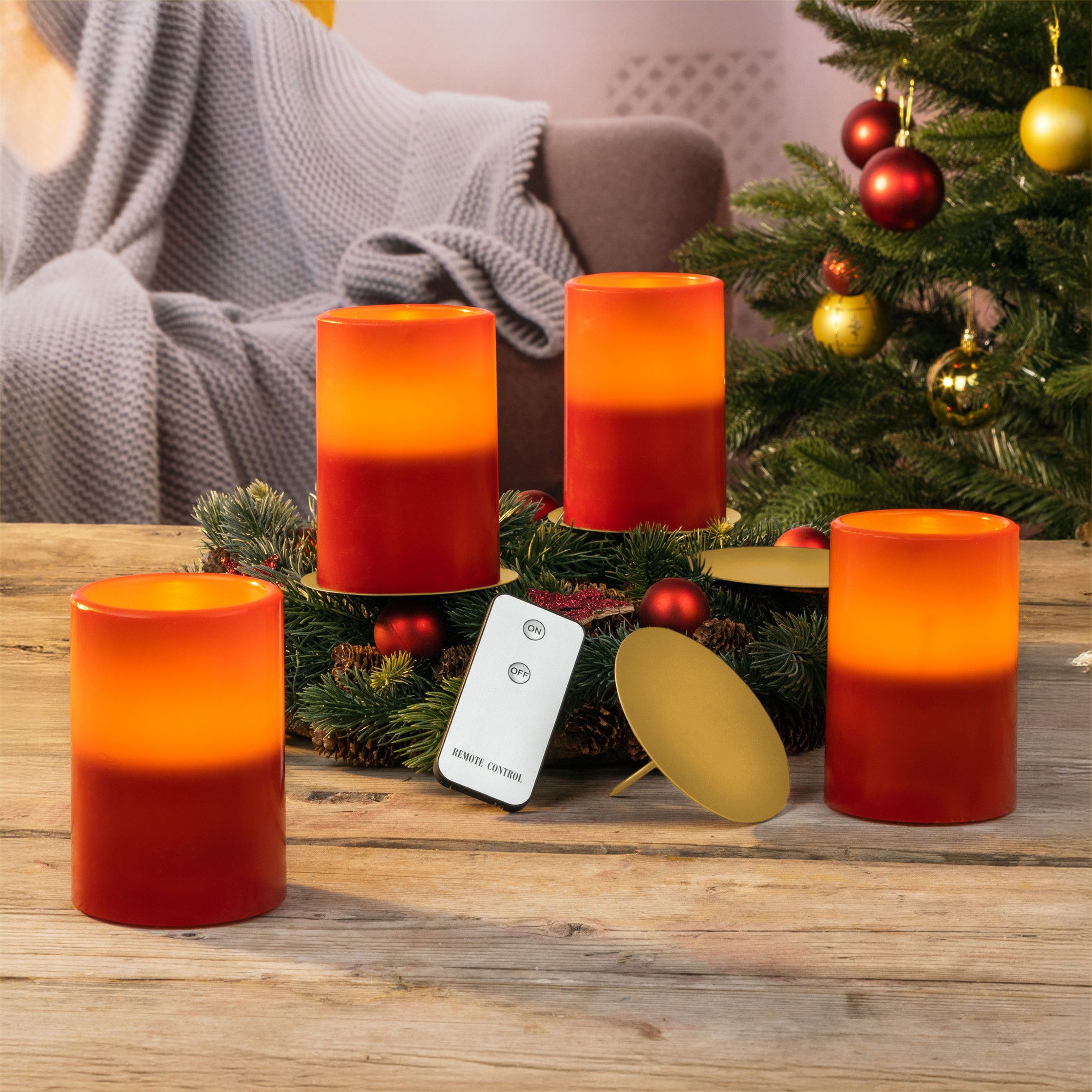 Spetebo LED-Kerze LED Wachskerzen rot mit Kerzentellern in gold (Set, 5-tlg günstig online kaufen