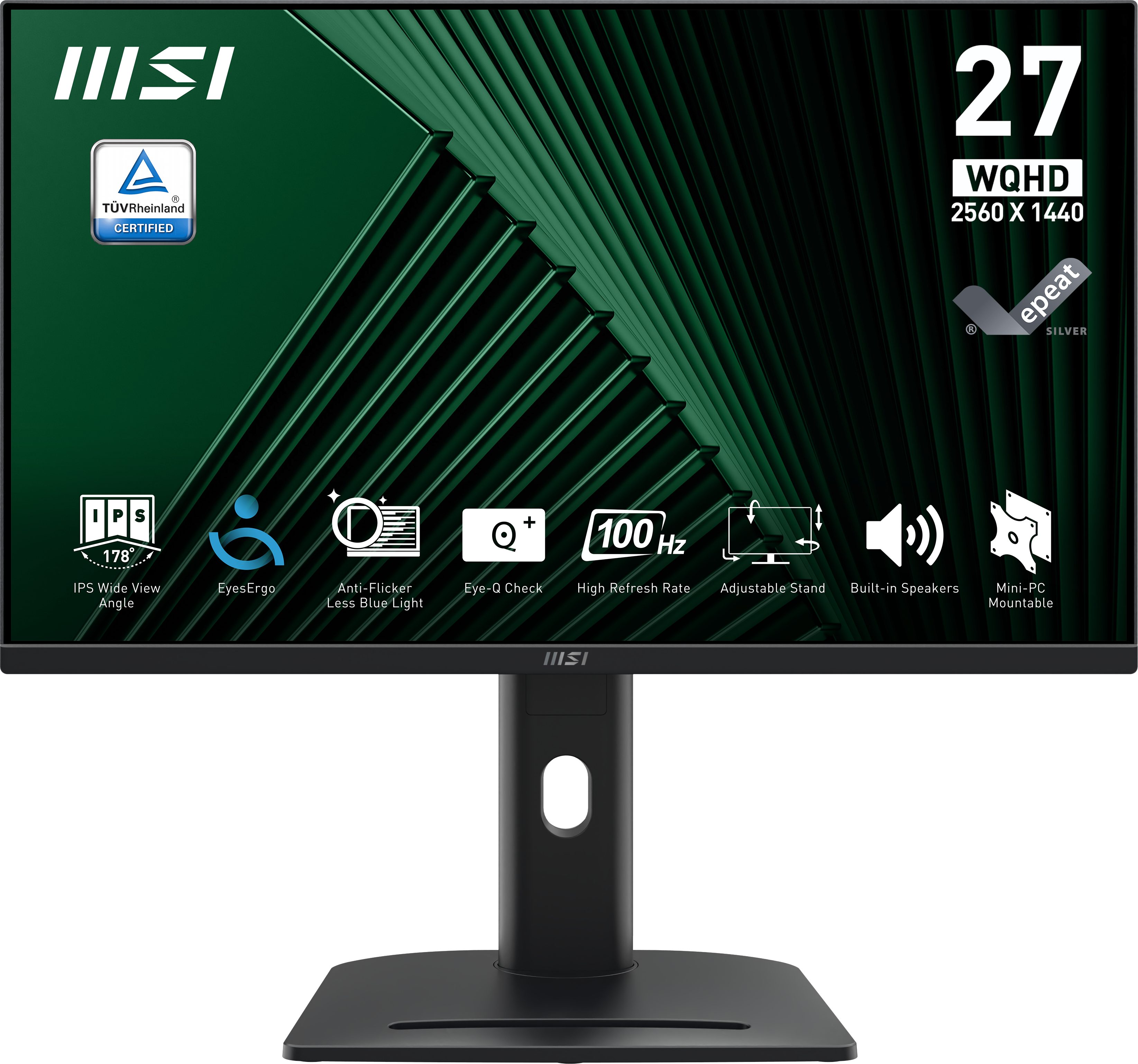 MSI PRO MP275QPG LED-Monitor (69 cm/27 ", 2560 x 1440 px, WQHD, 1 ms Reaktionszeit, 100 Hz, IPS-LED, dreh-, neig-,schwenk-, höhenverstellbar, Speaker)