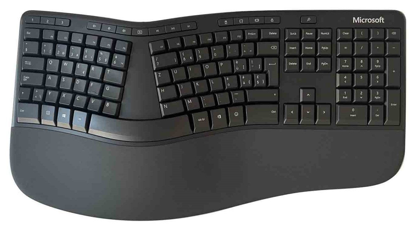 Microsoft Ergonomic Tastatur, Handballenauflage,USB,(LXN-00007) Schweizer-QWERTZ ergonomische Tastatur