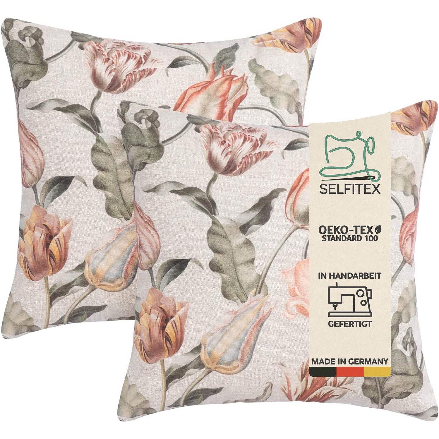 Selfitex Dekokissen im 2er Set 40x40 cm, inkl. Füllkissen, bedruckter Leinenstoff, extra weich und bequem, Kissen mit modernem Trendmuster