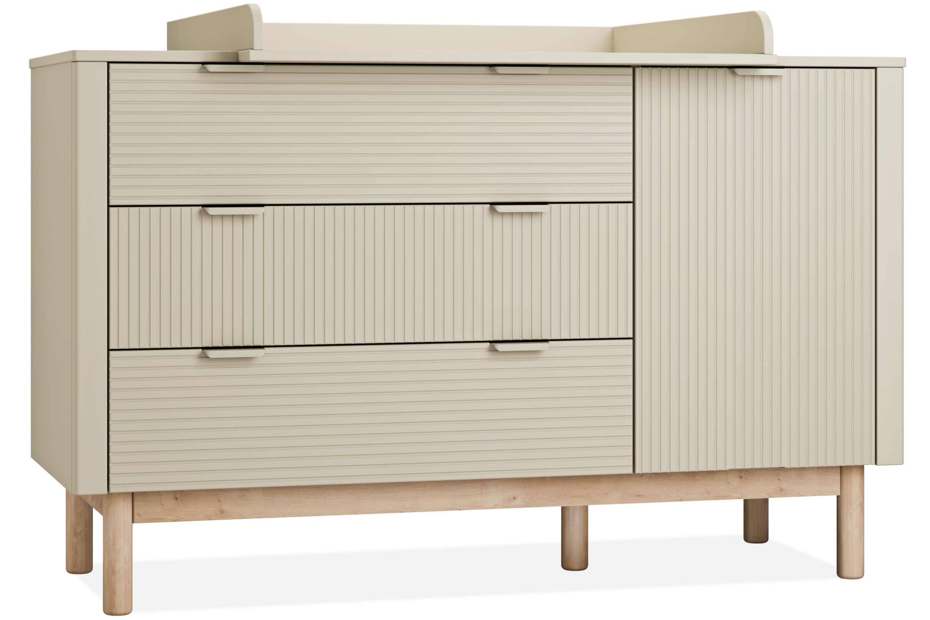 KONSIMO® Wickelkommode LOTTI Kommode mit Wickeltisch, Kombikommode, hergestellt in der EU, geriffelte Front, Wickelaufsatz